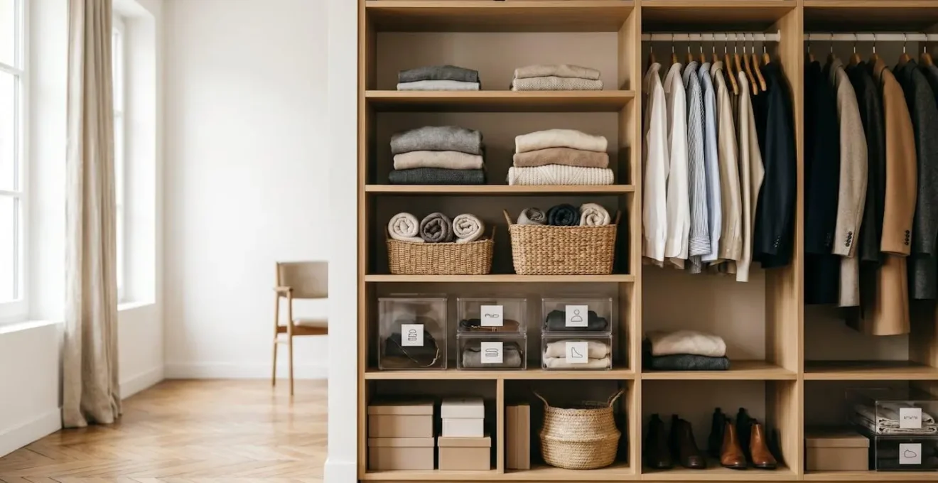Armoire bien organisée avec compartiments et séparateurs pour un rangement sans stress au quotidien