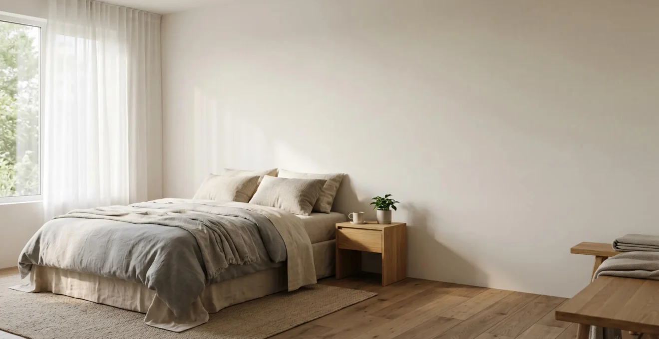 Chambre à coucher sereine baignée de lumière naturelle matinale favorisant un sommeil de qualité