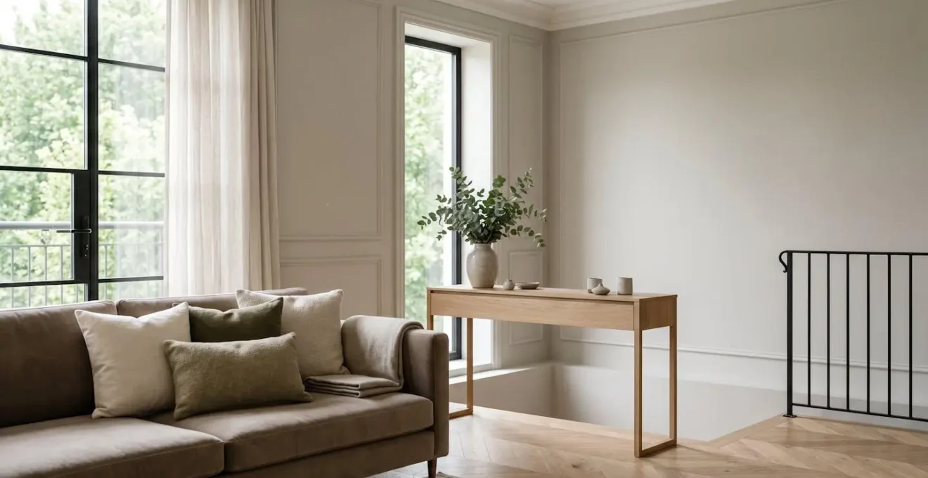 Intérieur contemporain soigneusement aménagé avec palette neutre et lumineuse pour valoriser un bien immobilier