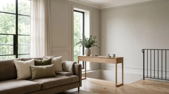 Intérieur contemporain soigneusement aménagé avec palette neutre et lumineuse pour valoriser un bien immobilier