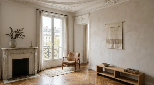 Intérieur français contemporain alliant éléments architecturaux authentiques et décoration thématique personnelle