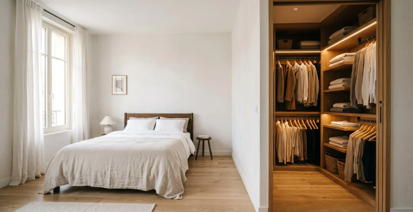 Dressing personnalisé élégant intégré dans une chambre contemporaine avec rangements optimisés