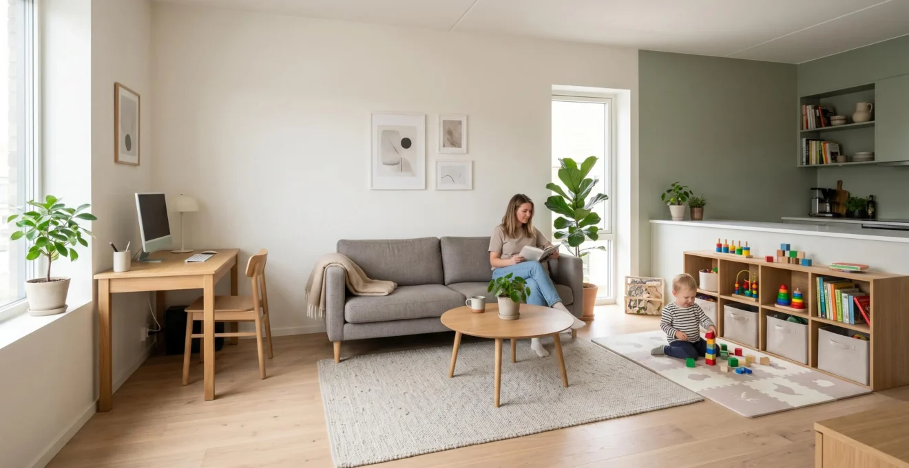 Intérieur contemporain d'un petit appartement optimisé pour une vie de famille harmonieuse