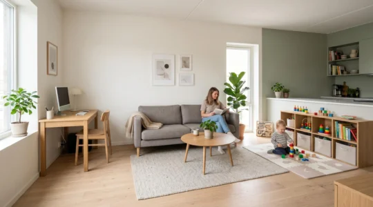 Intérieur contemporain d'un petit appartement optimisé pour une vie de famille harmonieuse